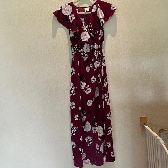 maxi wine red dress Fringe Cape Open Back Satin Maxi Dress - Wine Red